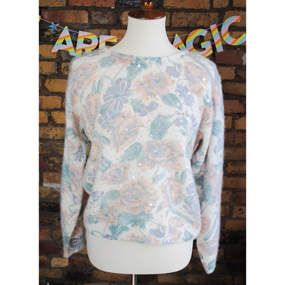 KATHIE LEE Sequin Floral Sweater